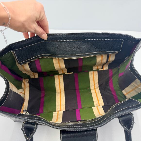Vintage Kate Spade Black Shoulder Bag Purse Gold Hardware Striped Interior - Picture 13 of 16